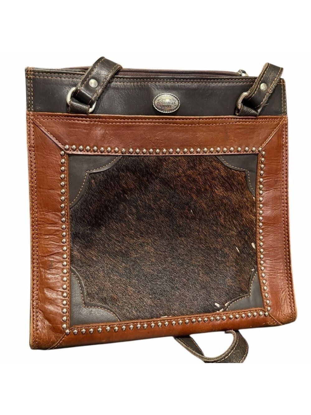 American West Cowhide Leather Shoulder Bag Hair Hide Front Studs